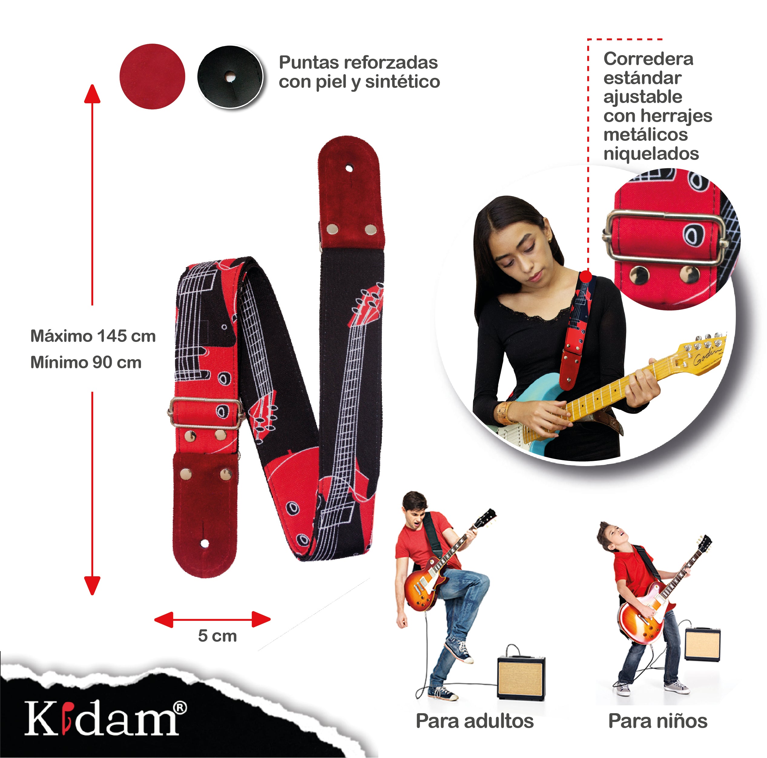 STRAP GUITARRA/BAJO - DISEÑO IMPRESO - STRAP GUITARRA ROJO