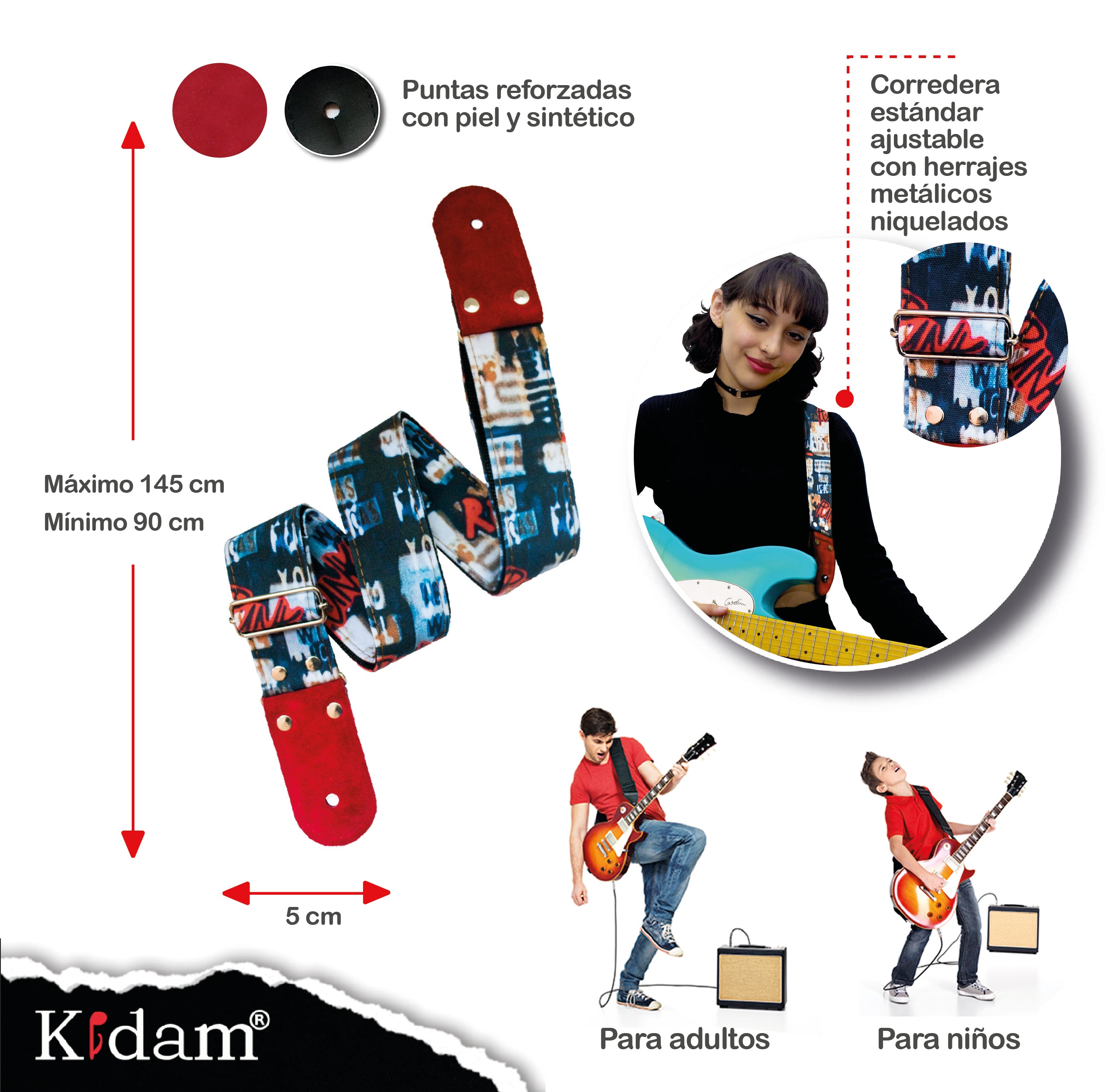 STRAP GUITARRA/BAJO - DISEÑO IMPRESO - STRAP PUNK ROJO