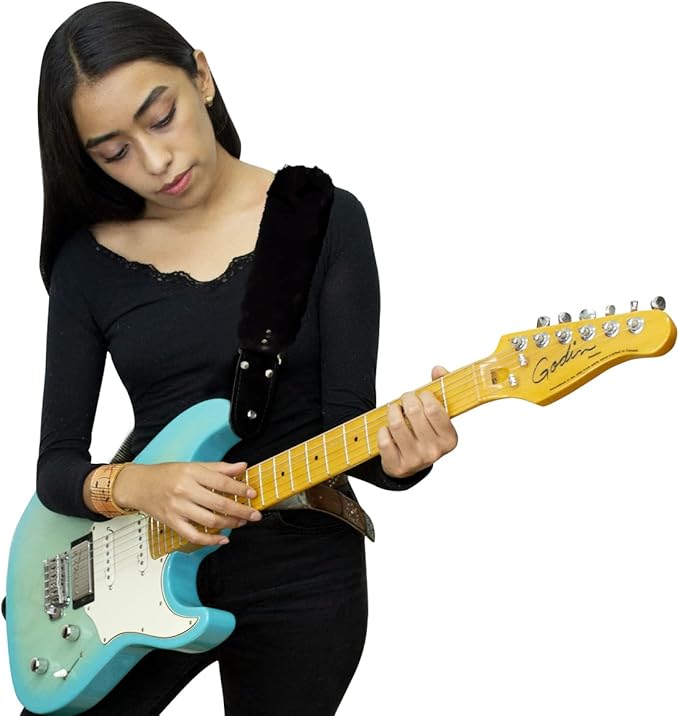 STRAP GUITARRA/BAJO - HOMBRERA DE PELUCHE NEGRO ANCHO