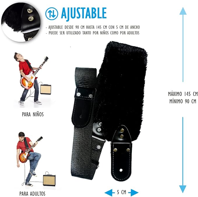STRAP GUITARRA/BAJO - HOMBRERA DE PELUCHE NEGRO ANCHO