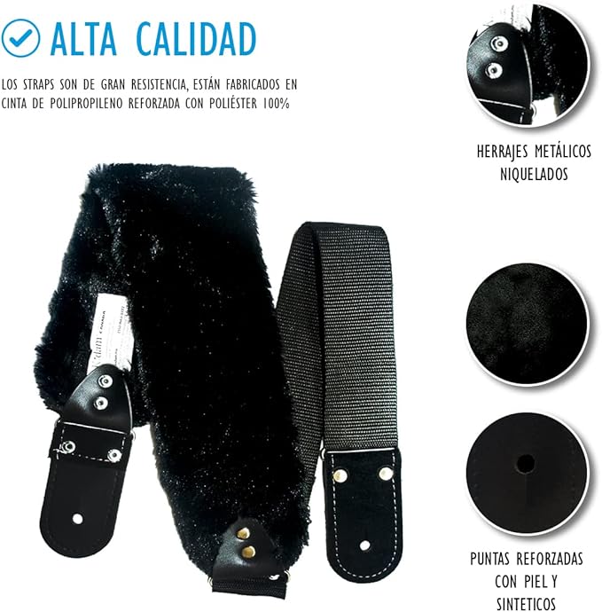 STRAP GUITARRA/BAJO - HOMBRERA DE PELUCHE NEGRO ANCHO