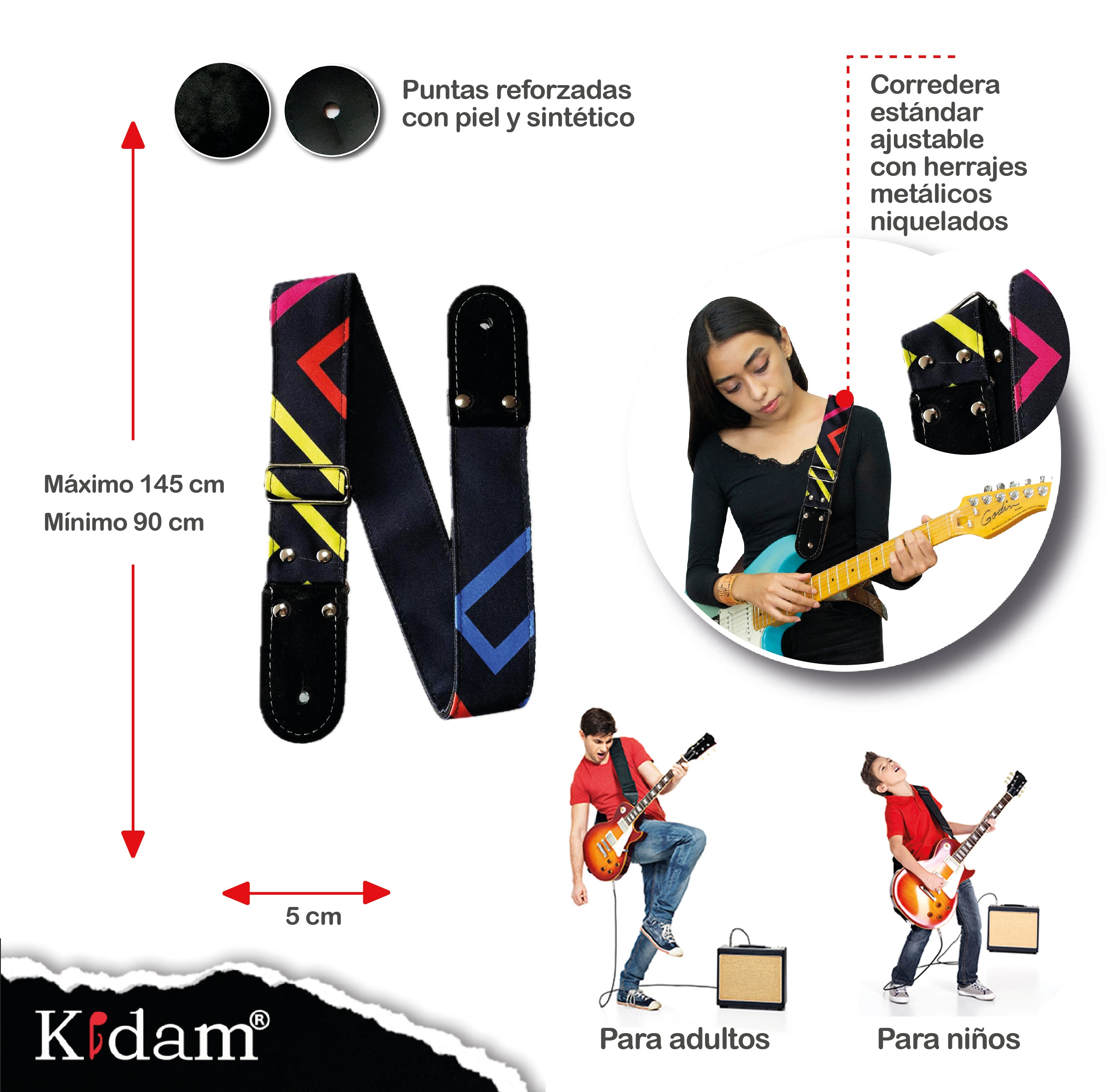 STRAP GUITARRA/BAJO - DISEÑO IMPRESO - STRAP LUCES COLORES