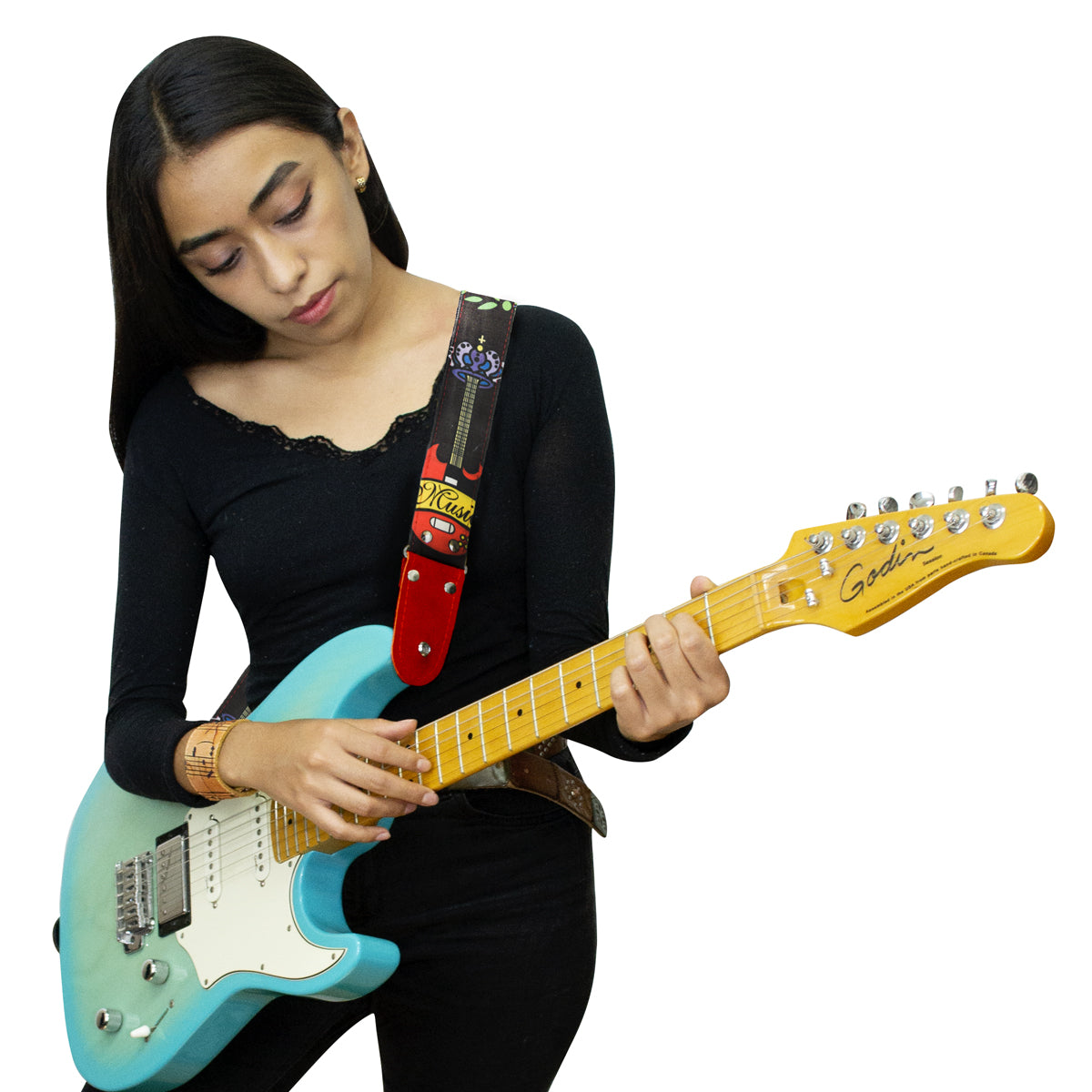 STRAP GUITARRA/BAJO - DISEÑO IMPRESO - STRAP GUITARRA MUSIK NEGRO