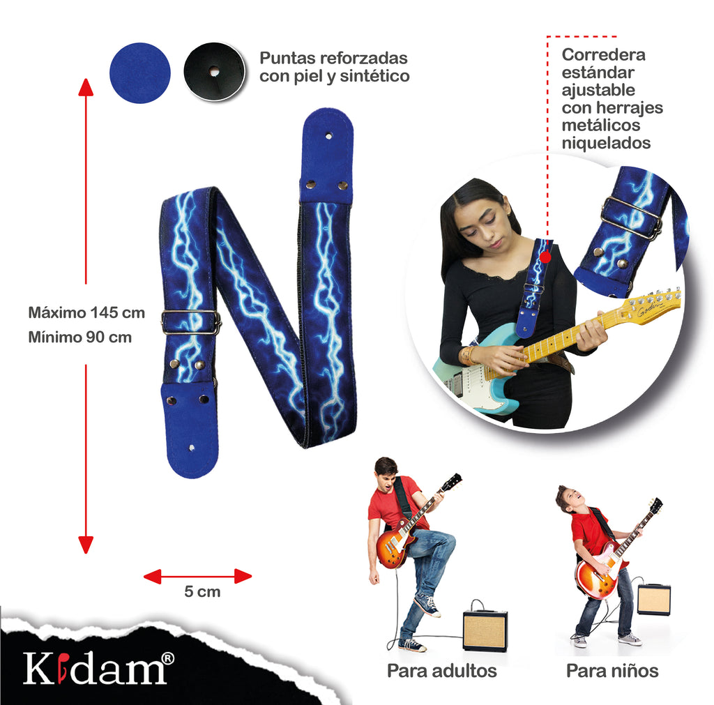STRAP GUITARRA/BAJO - DISEÑO IMPRESO - STRAP RAYO AZUL