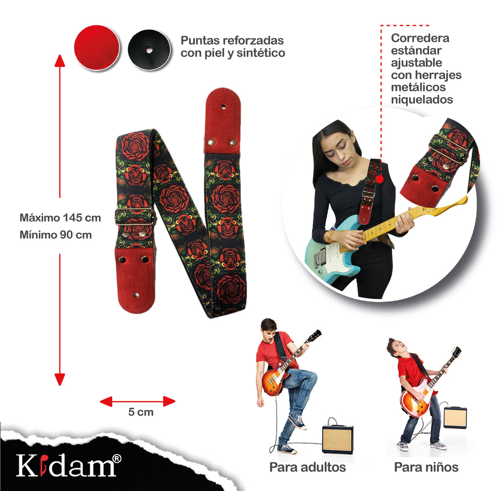 STRAP GUITARRA/BAJO - DISEÑO IMPRESO - STRAP ROSAS GÓTICAS