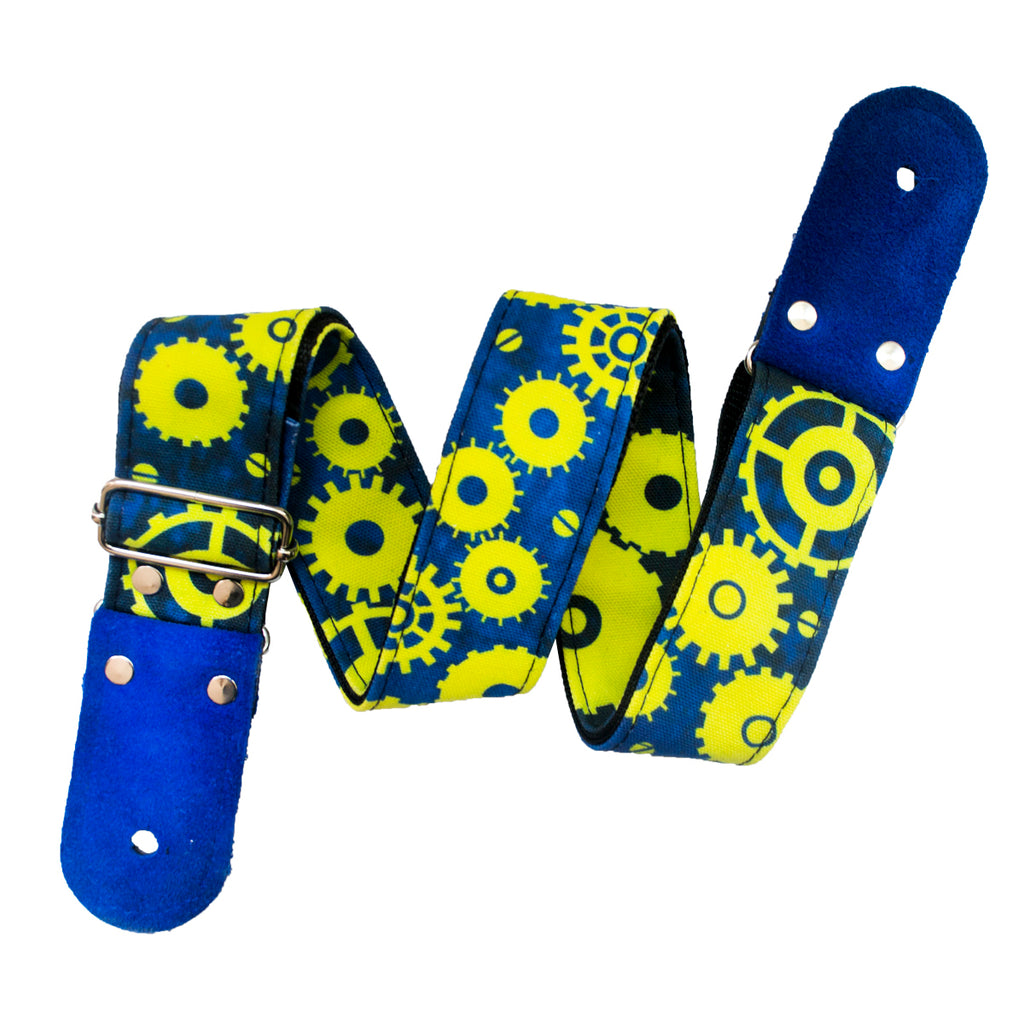 STRAP GUITARRA/BAJO - DISEÑO IMPRESO - STRAP TUERCAS AZUL