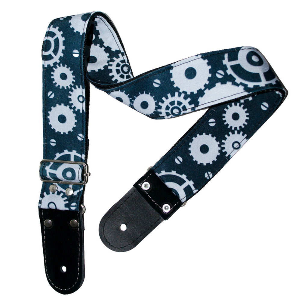 STRAP GUITARRA/BAJO - DISEÑO IMPRESO - STRAP TUERCAS NEGRO