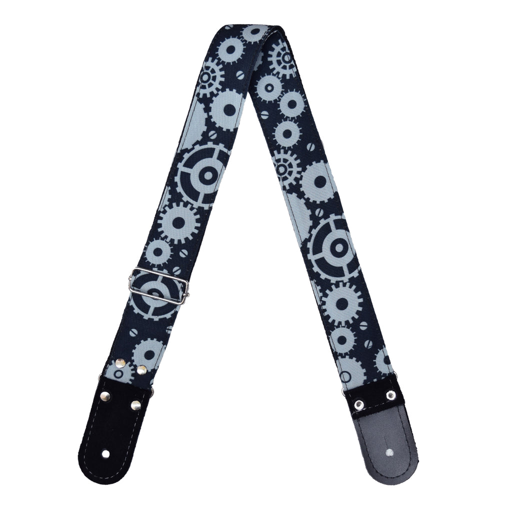 STRAP GUITARRA/BAJO - DISEÑO IMPRESO - STRAP TUERCAS NEGRO