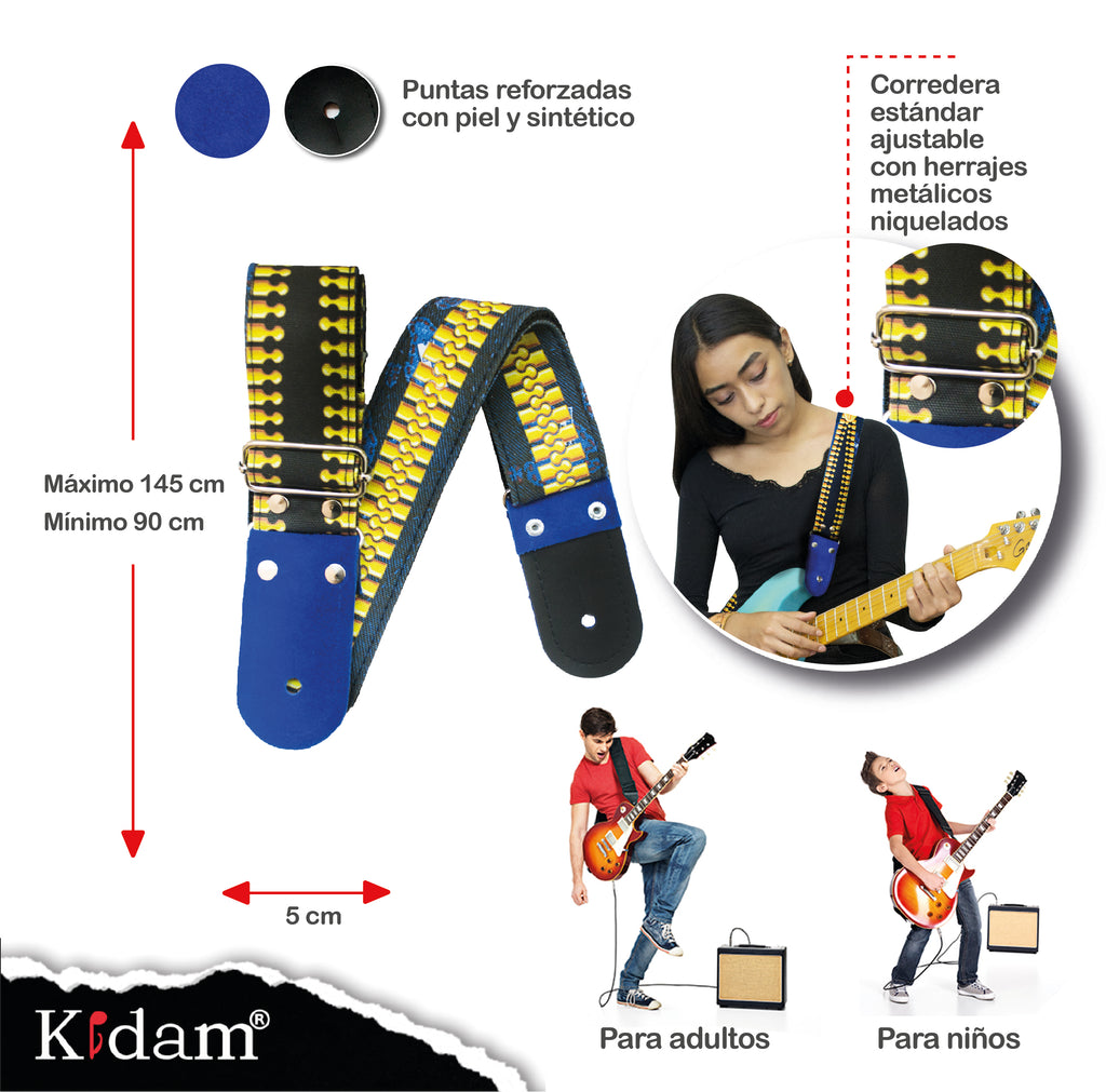 STRAP GUITARRA/BAJO - DISEÑO IMPRESO - STRAP ZIPPER AZUL
