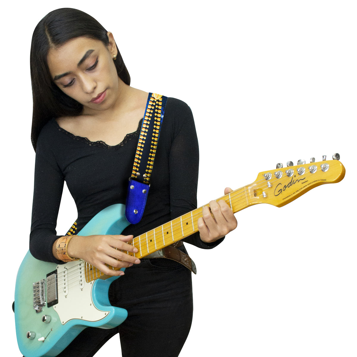 STRAP GUITARRA/BAJO - DISEÑO IMPRESO - STRAP ZIPPER AZUL