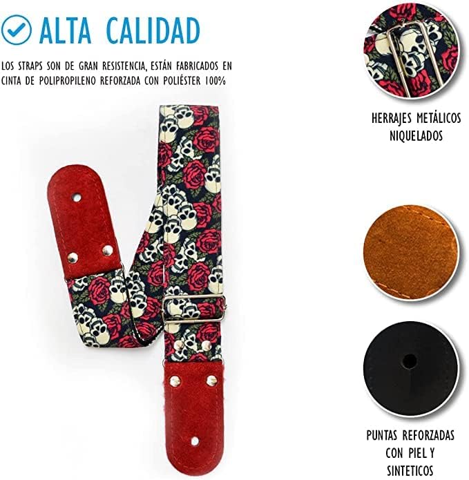 STRAP GUITARRA/BAJO - CALAVERAS Y ROSAS